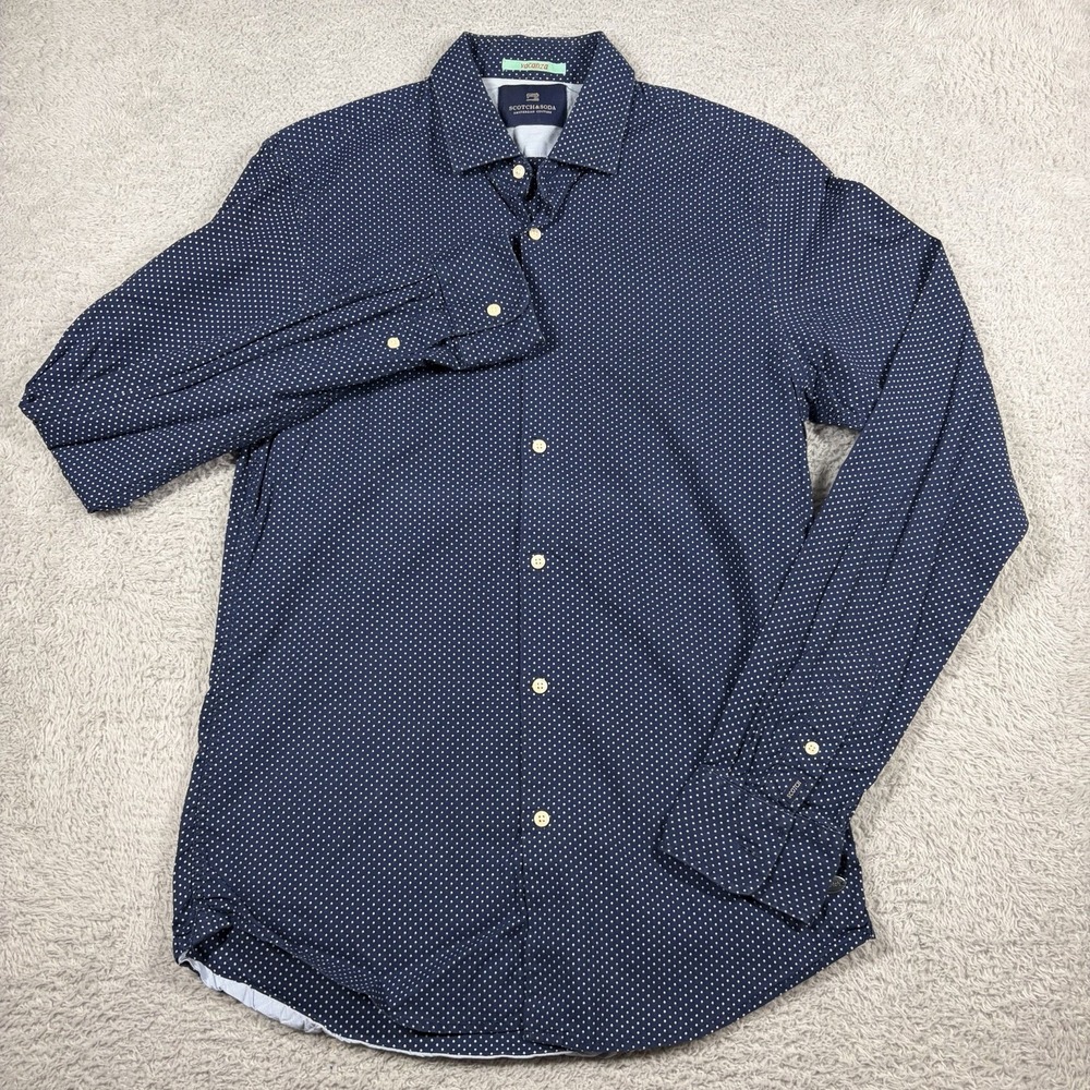 Scotch Soda Vacanza Shirt Mens Medium Navy Blue Pattern Amsterdam Couture - Picture 2 of 10